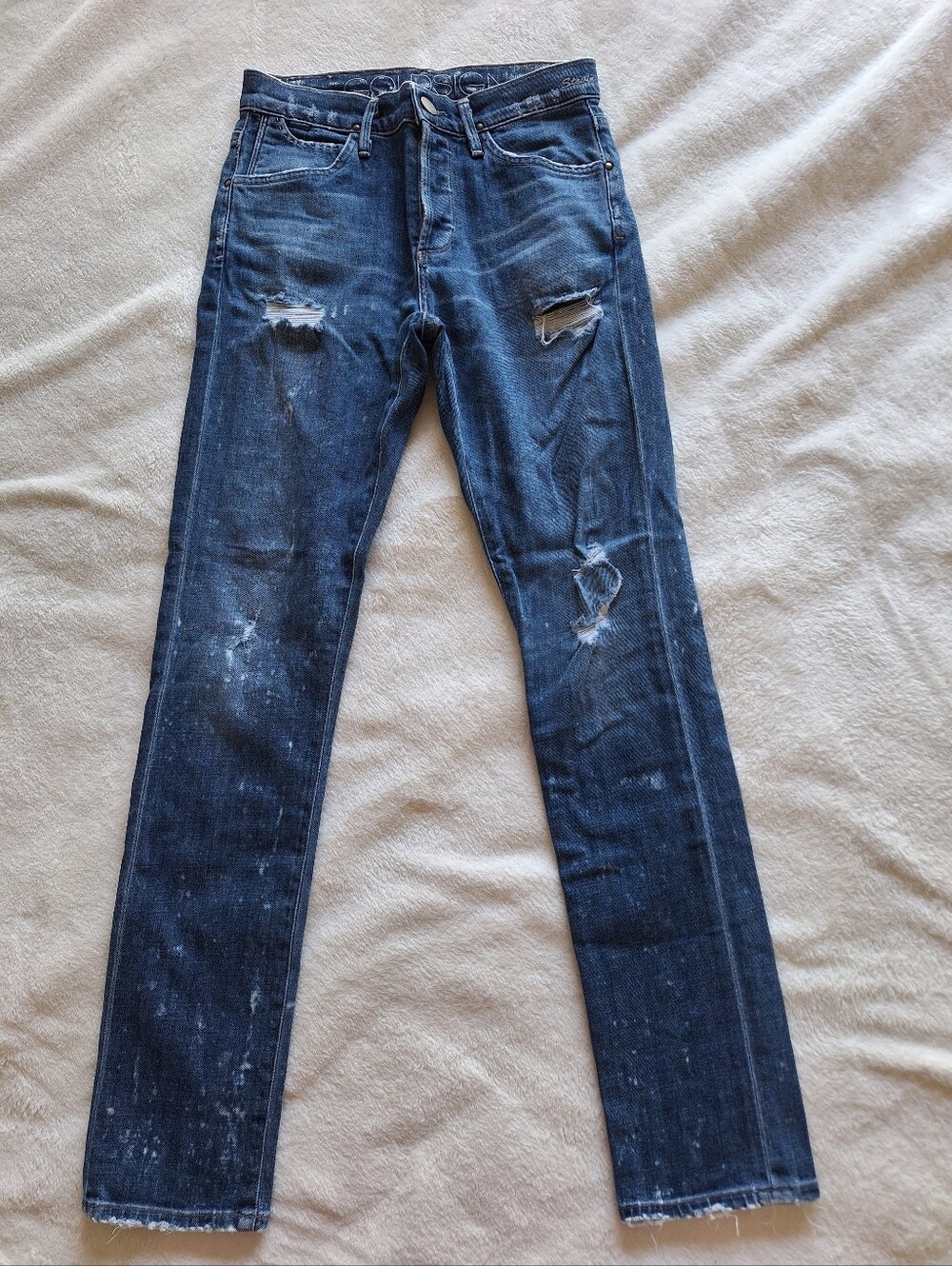 GOLDSIGN The Stevie Slim Straight Jeans Blue Distressed Paint Splatter Size 27